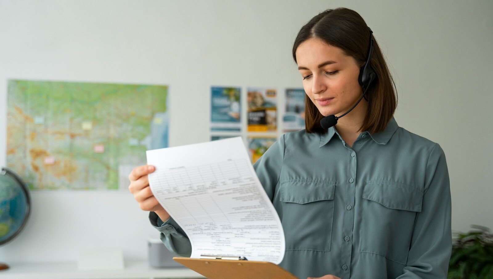 A woman holding a piece of paper in her hands